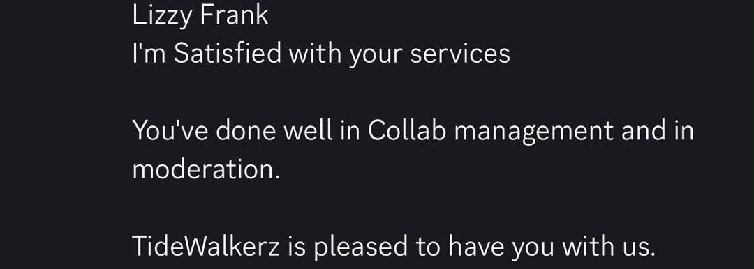 TideWalkerz message: satisfied with your services